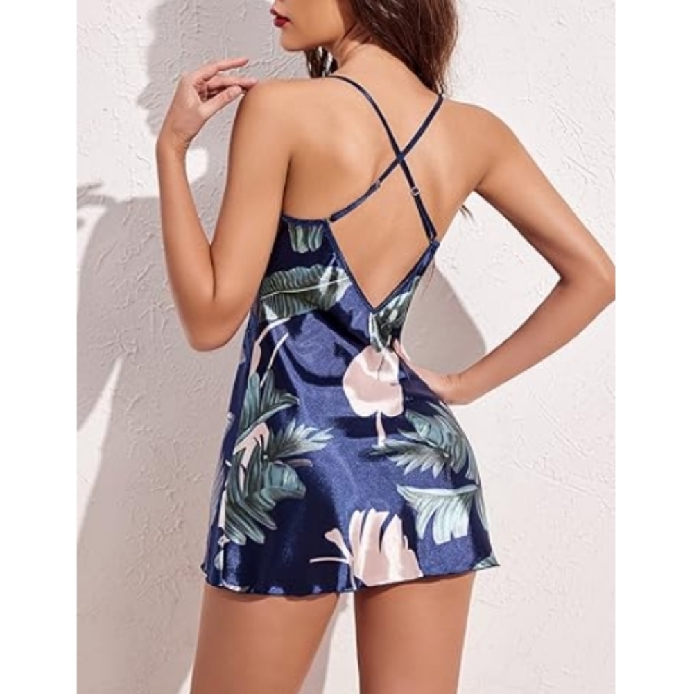 Avidlov Lingerie VNeck Nightwear Satin Lace Chemise Mini Teddy Blue